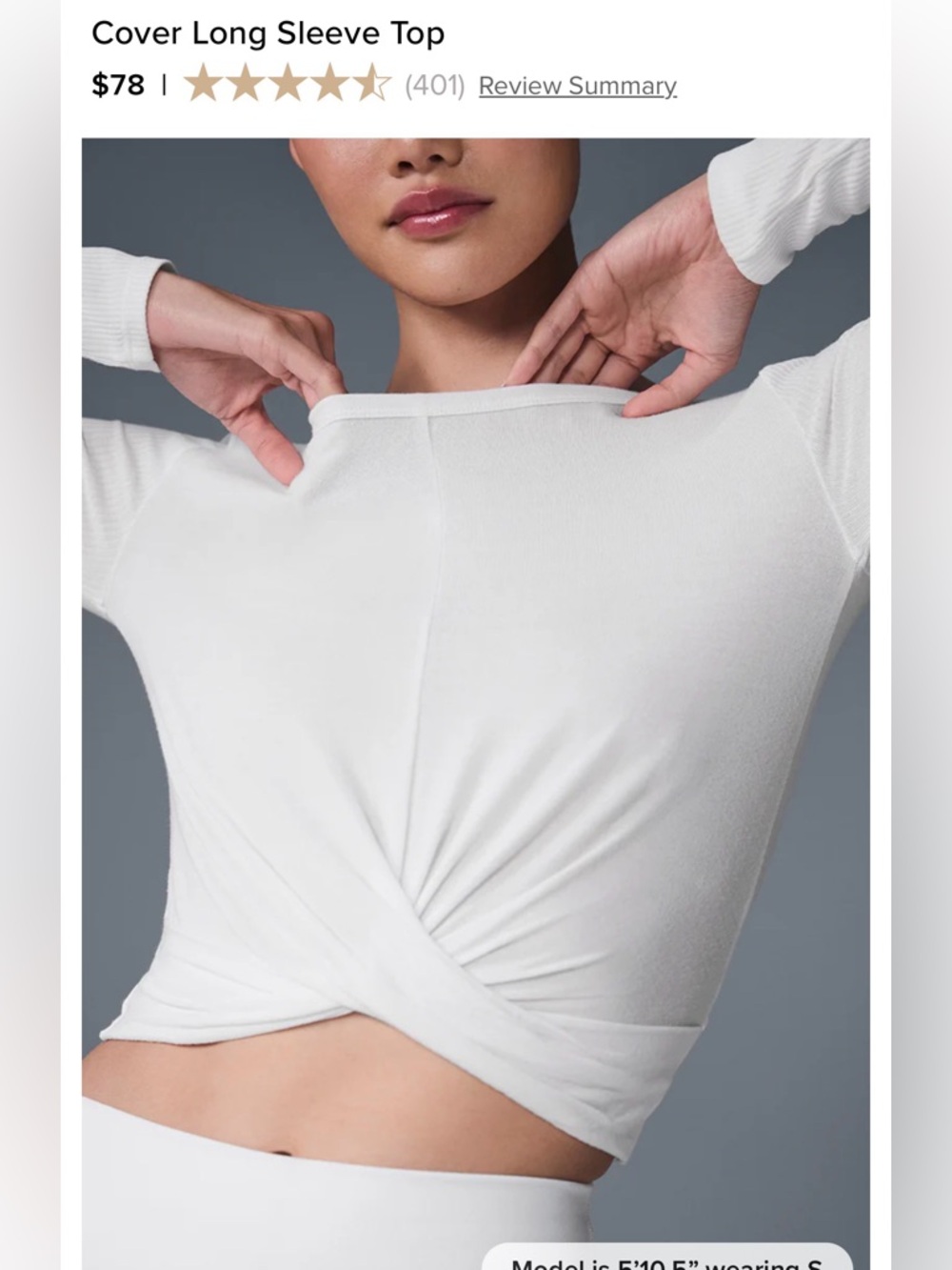 ALO Yoga White Twist-Front Long Sleeve Crop Top